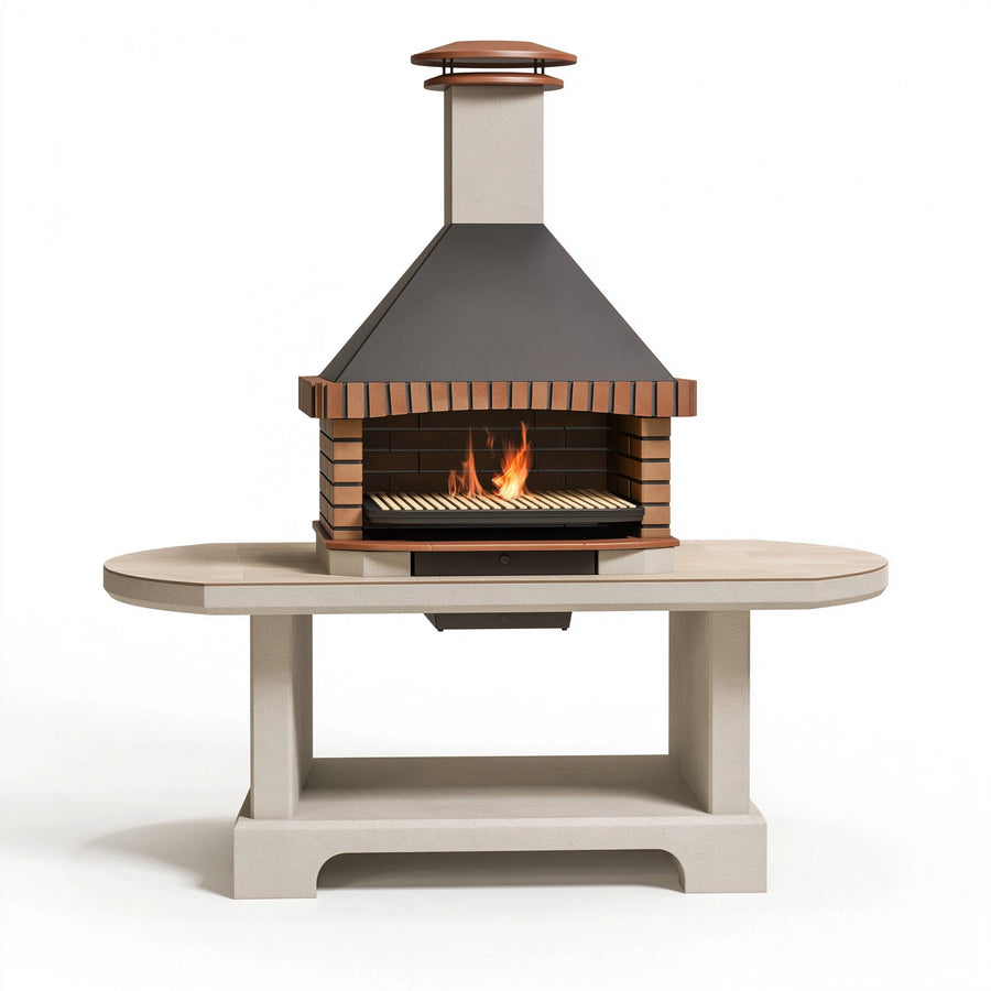 Gartenkamin 160 x 80 x 250 cm aus Beton Ziegel und Metall Braun Schwarz - freistehender Grillkamin