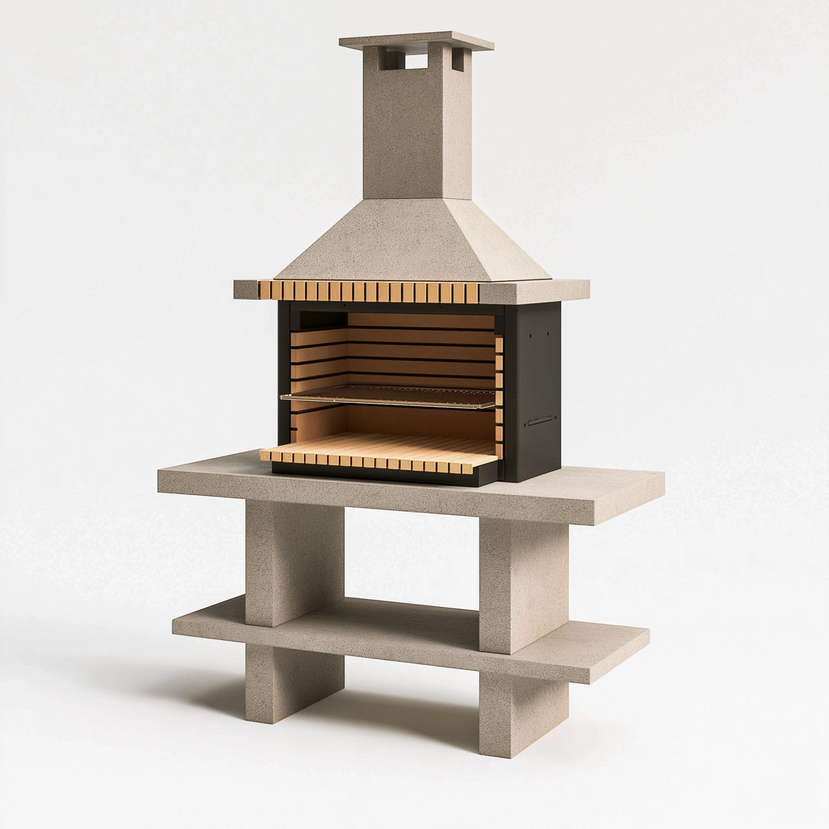 Grillkamin 120 x 70 x 240 cm aus Beton und Stahl Beige Schwarz für den Außenbereich Modern