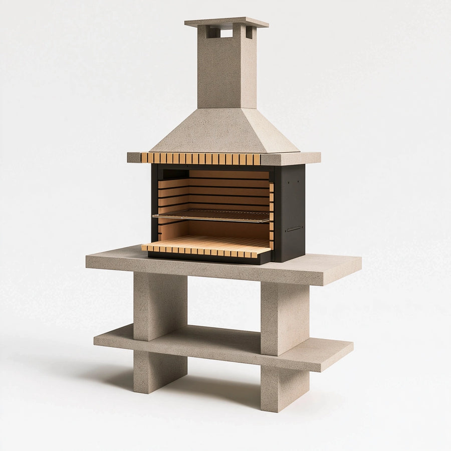 Grillkamin 120 x 70 x 240 cm aus Beton und Stahl Beige Schwarz für den Außenbereich Modern