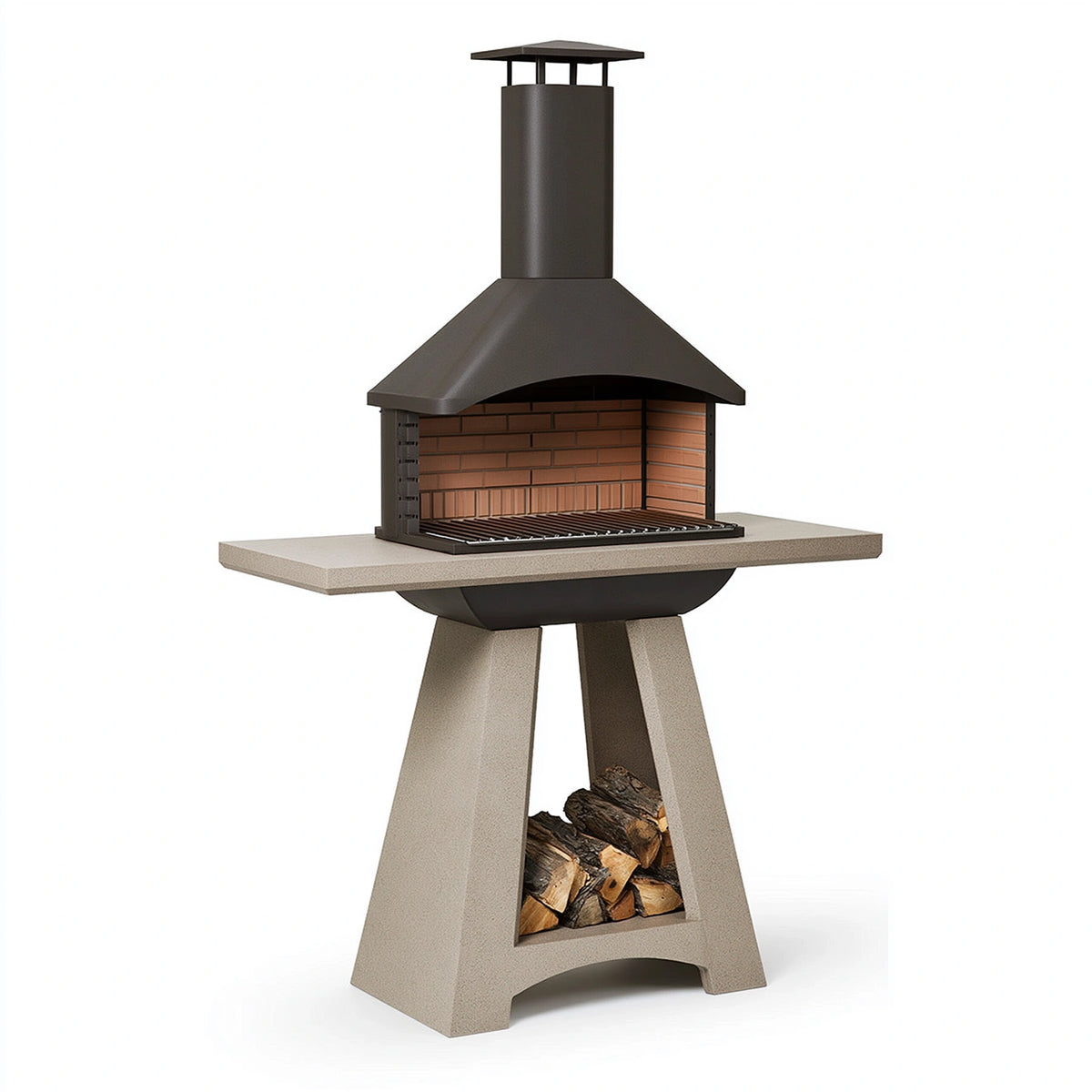 Gartengrillkamin 120 x 70 x 210 cm Beton Stahl Braun Schwarz mit Kaminhaube