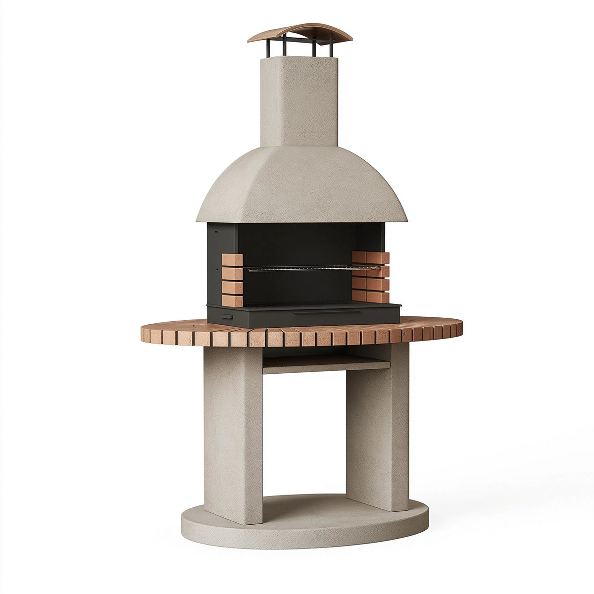 Gartenkamin Grill Ø110 cm Beton Beige Schwarz mit Grillrost