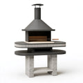 Gartenkamin Ø120 cm Metall und Stein Schwarz Grau mit Grillrost