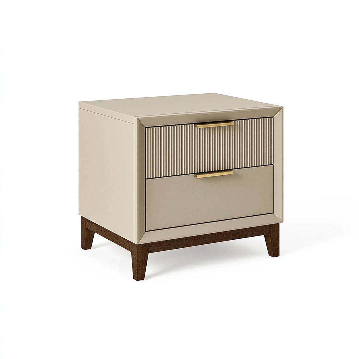 Nachtkommode 50 x 40 x 60 cm in Beige und Braun mit Holzfüßen und 2 Schubladen