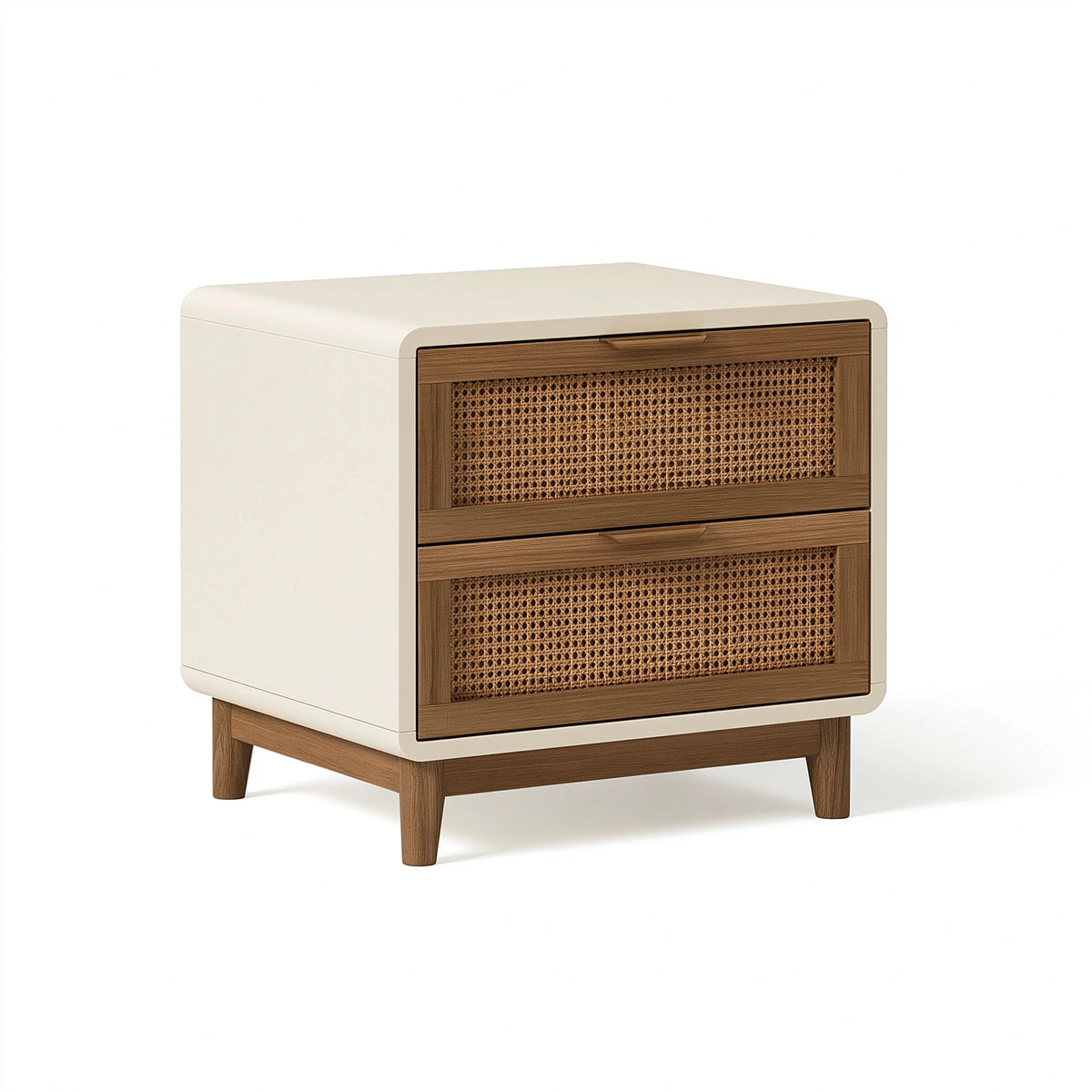 Nachttisch 50 x 40 x 60 cm Holz Rattan Beige Braun mit 2 Schubladen