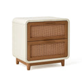Nachttisch 45 x 40 x 60 cm Holz Geflecht Cremebraun mit 2 Schubladen