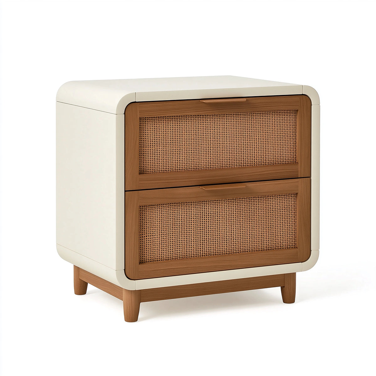 Nachttisch 45 x 40 x 60 cm Holz Geflecht Cremebraun mit 2 Schubladen