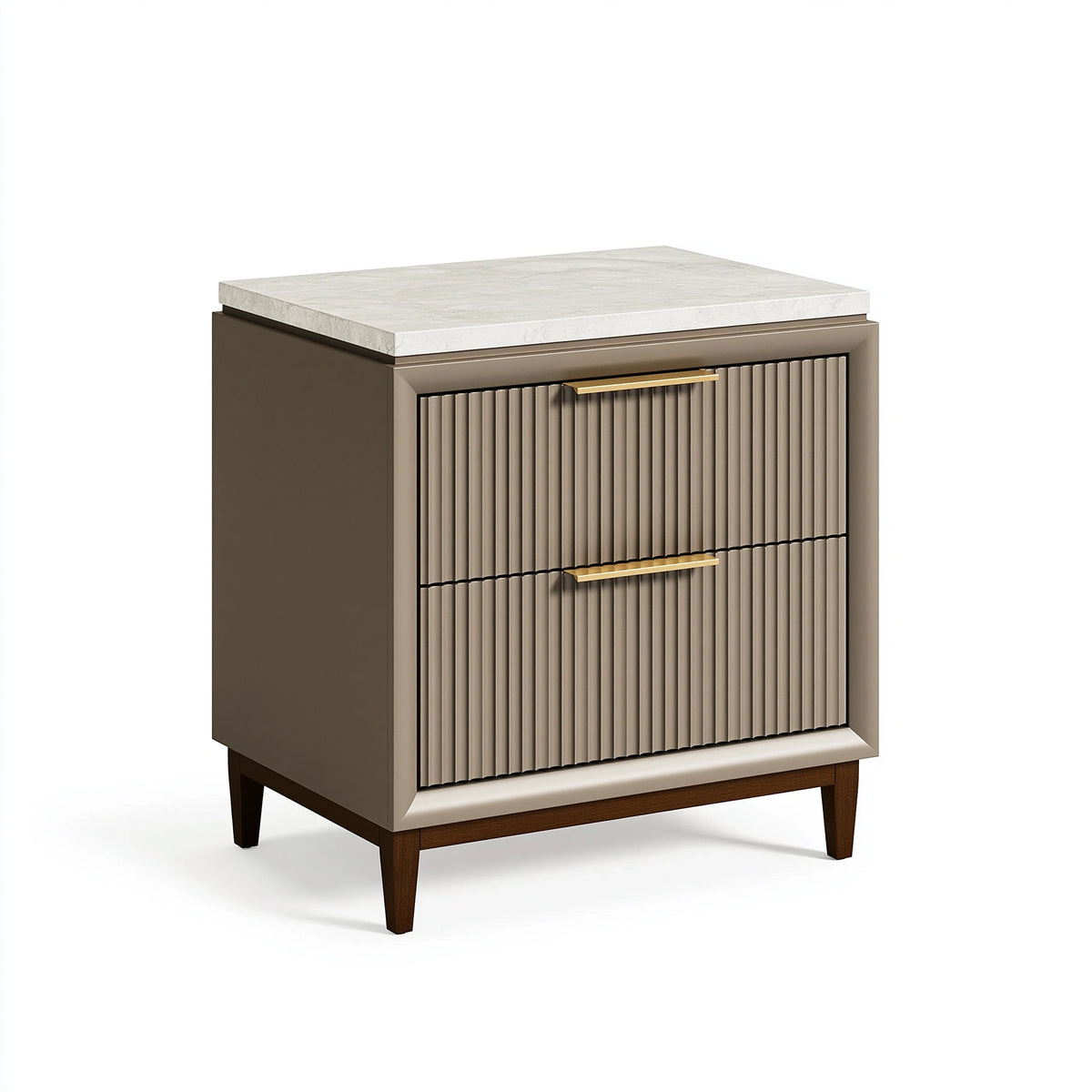 Nachttisch 50 x 40 x 60 cm Holzwerkstoff Taupe Marmoroptik mit 2 Schubladen