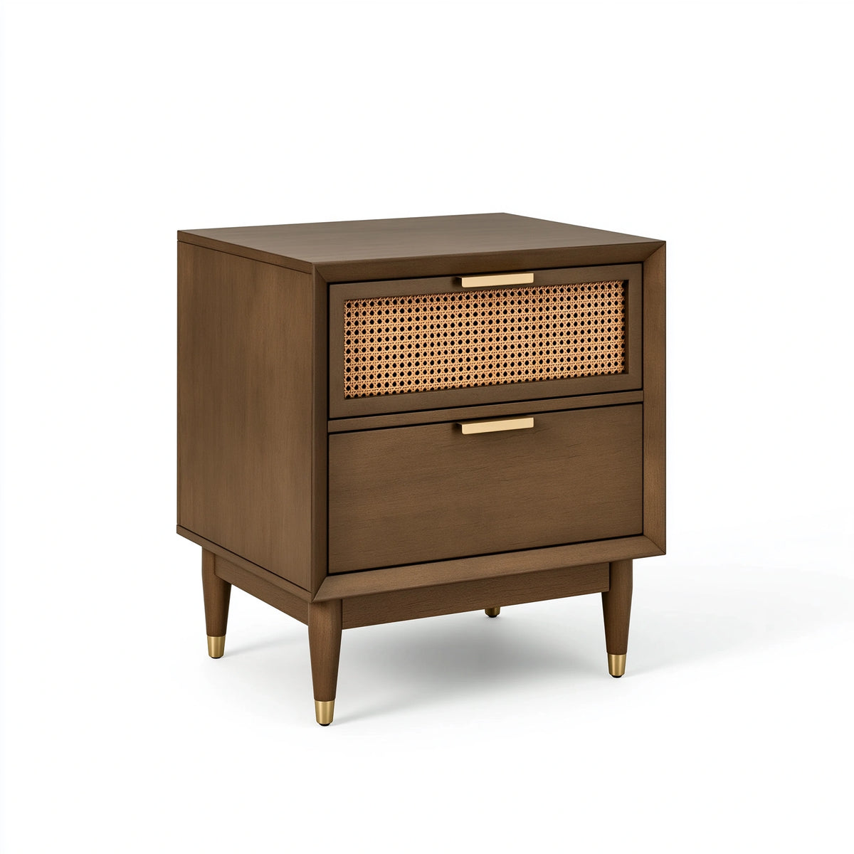 Nachttisch 45 x 40 x 60 cm Holz Dunkelbraun mit Rattangeflecht und 2 Schubladen