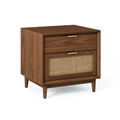 Nachttisch 50 x 40 x 60 cm Holzoptik Braun mit Rattangeflecht Mid-Century Stil