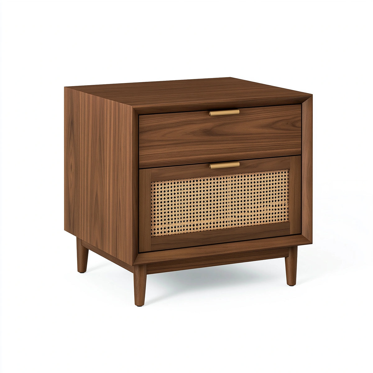 Nachttisch 50 x 40 x 60 cm Holzoptik Braun mit Rattangeflecht Mid-Century Stil