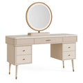 Schminktisch 120 x 45 x 145 cm in Creme Gold mit Holzwerkstoff Glas und beleuchtetem Spiegel