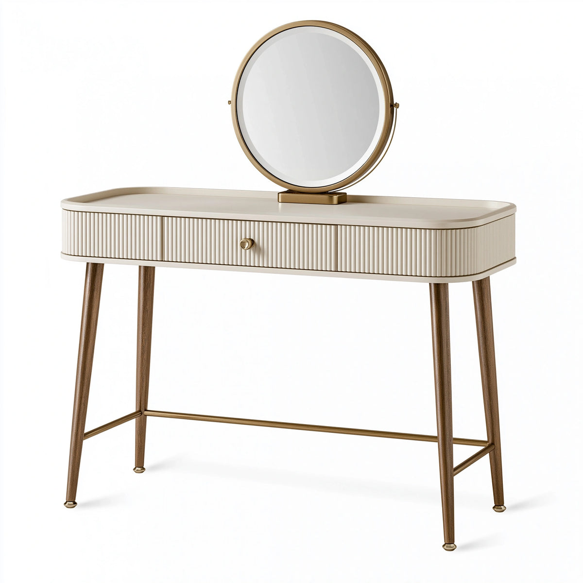 Schminktisch 100 x 45 x 140 cm Holzwerkstoff Weiß Braun Gold mit Spiegel und Schublade