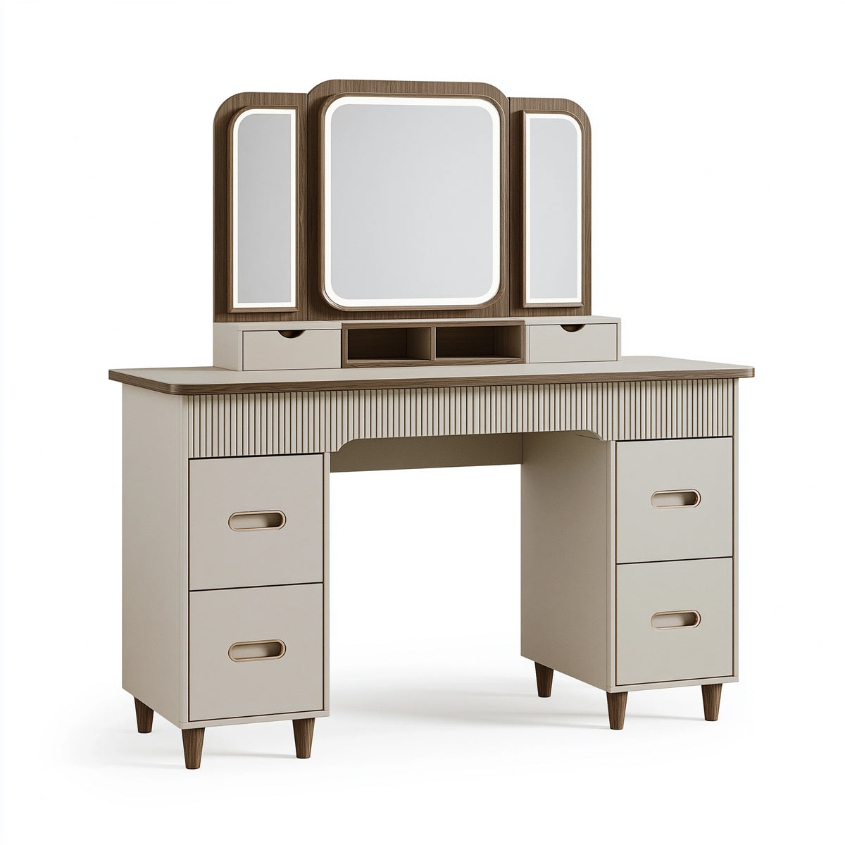 Schminktisch-Set 120 x 50 x 150 cm Holzwerkstoff Glas Beige Braun mit Spiegel und Stauraum